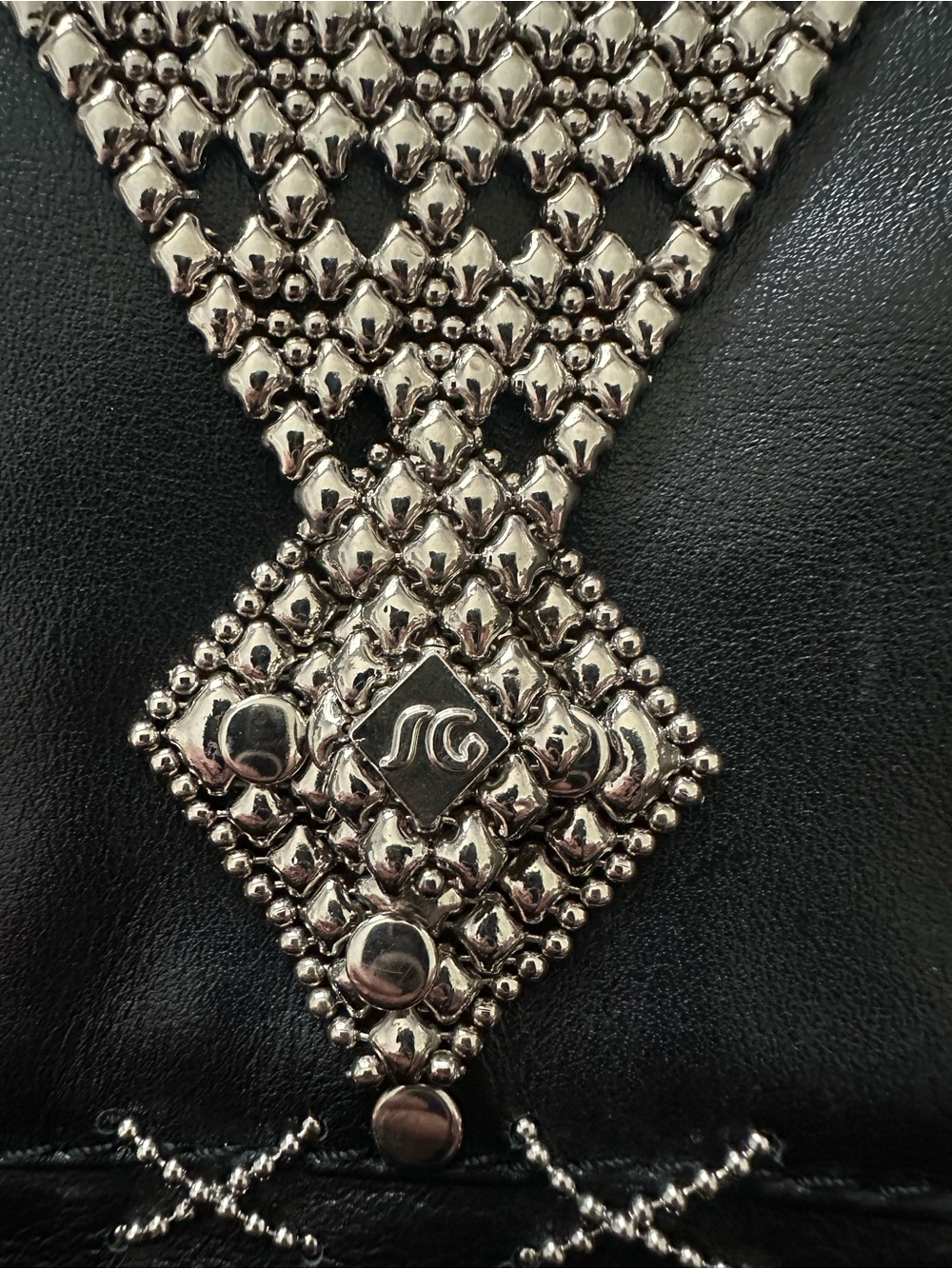 Liquid Metal by Sergio Gutierrez , Black Leather Crossbody Bag, Chrome Detail - Picture 2 of 5